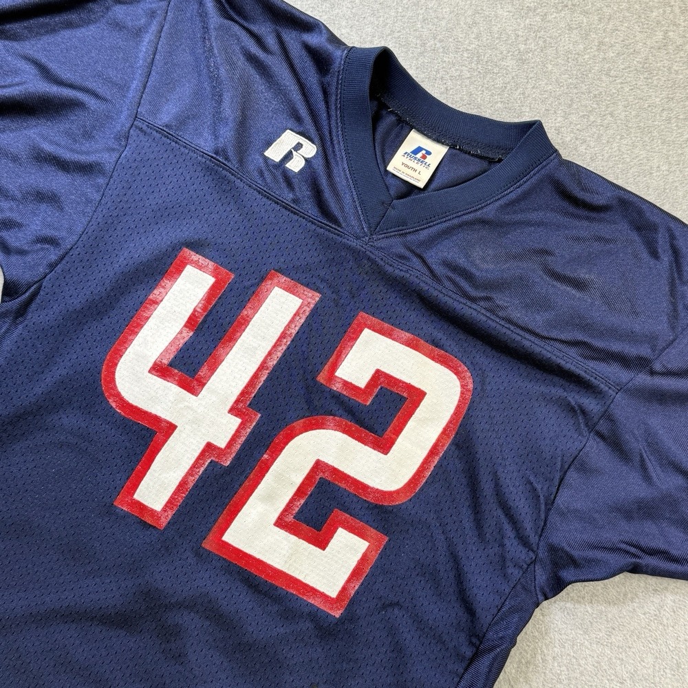 Y2K Russell Athletic Football Jersey Navy Blue #42 Mesh Youth L Vintage